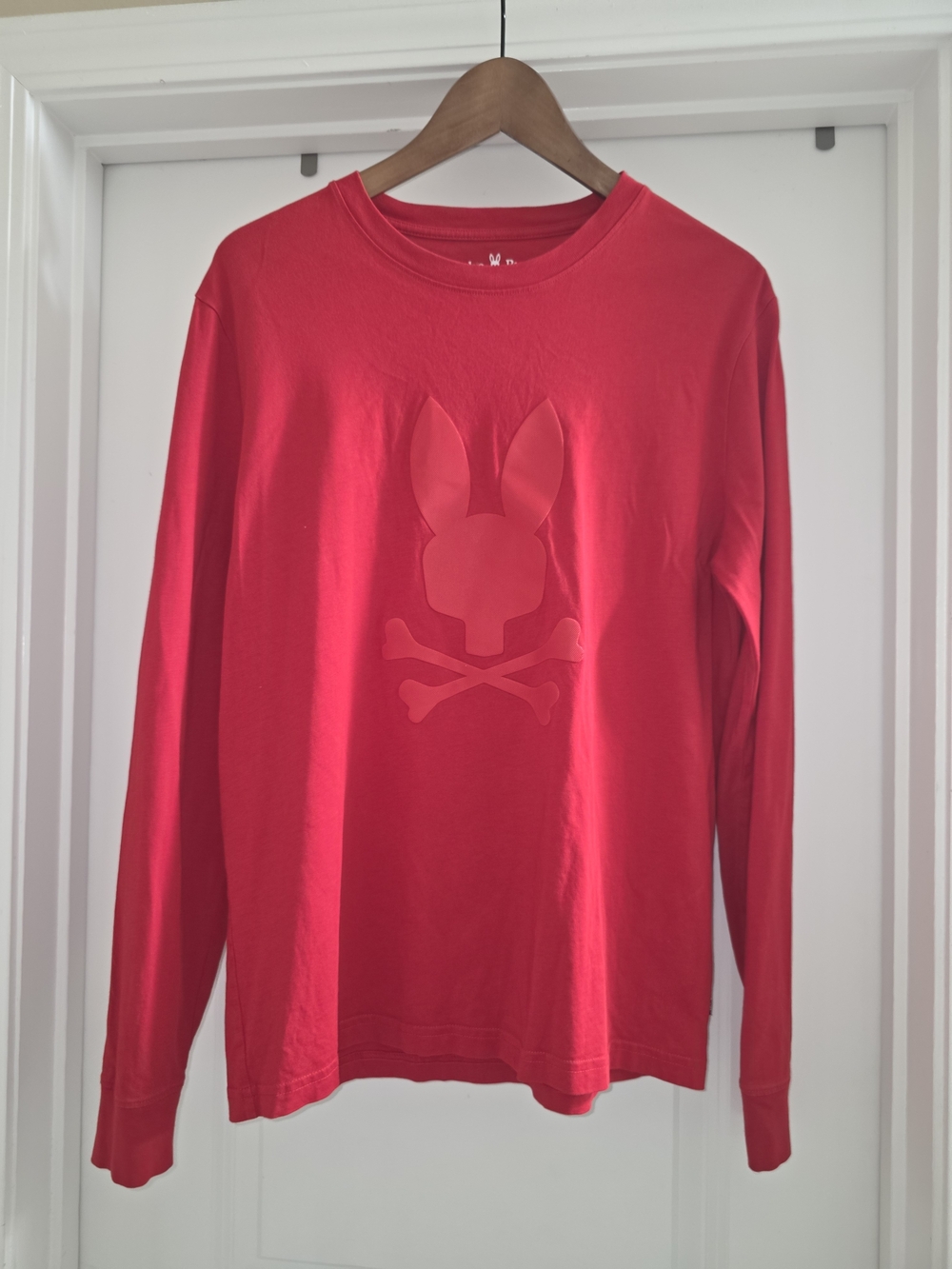 Psycho Bunny Men's Red Long Sleeve Tee with Raised Bunny Skull